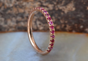 Ruby ring vintage-Micro pave ring-Ruby ring gold band-Stacking ring-Solid gold ring-Ruby wedding band-Ruby ring-Ruby ring gold-Ruby band