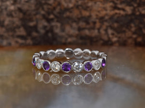 Amethyst band-Amethyst ring-Matching rings-Diamond band-Matching band- Eternity Wedding Band-Rose gold wedding ban-Art deco band-Anillo