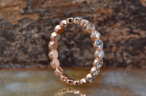 Matching rings-Diamond band-Matching band- Eternity Wedding Band-Rose gold wedding ban-Aquamarine ring-Art deco band-Anillo de bodas