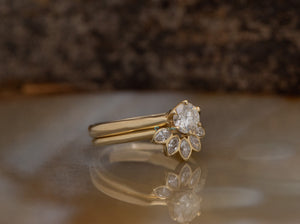 1 ct diamond ring-Matching rings-Bridal ring set-Cluster wedding set-Bridal ring sets art deco-Curved band set-Gold Solitaire Ring-4 prongs