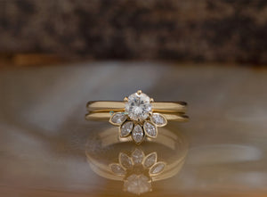 1 ct diamond ring-Matching rings-Bridal ring set-Cluster wedding set-Bridal ring sets art deco-Curved band set-Gold Solitaire Ring-4 prongs