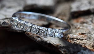 Curved ring-Cluster wedding band-Eternity Wedding Band-Diamond ring-Diamond Band-Stacking gold rings-Half-Eternity Ring-Wedding ring