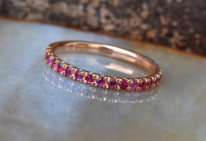 Ruby ring vintage-Micro pave ring-Ruby ring gold band-Stacking ring-Solid gold ring-Ruby wedding band-Ruby ring-Ruby ring gold-Ruby band