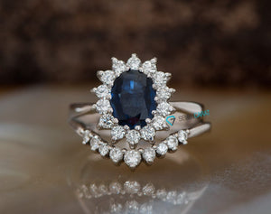Wedding Band Oval Sapphire And Diamond Halo Ring Carat Sapphire