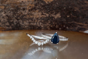 Pear cut sapphire engagement rings-Lace sapphire diamond ring-Custom Ring-Cluster Sapphire wedding ring set-1 carat sapphire,14k white gold,Art Deco Ring,Blue sapphire Ring,Briadal sets,Cluster wedding ring,Custom Ring,engagement ring,Pear cut sapphire,saphhire jewelry,sapphire engagement,sapphire wedding,wedding sets