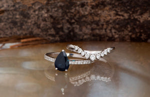 Pear cut sapphire engagement rings-Lace sapphire diamond ring-Custom Ring-Cluster Sapphire wedding ring set-1 carat sapphire,14k white gold,Art Deco Ring,Blue sapphire Ring,Briadal sets,Cluster wedding ring,Custom Ring,engagement ring,Pear cut sapphire,saphhire jewelry,sapphire engagement,sapphire wedding,wedding sets