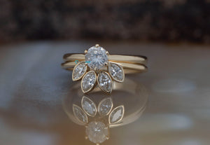 Enhancer ring guard-Bridal set-Diamond Cluster wedding set-Bridal ring sets art deco-4 prong engagement-Curved band set-Gold Solitaire Ring