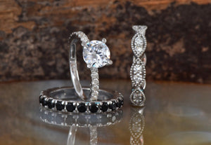 2.60 carat Stacking diamond ring set gold-Black diamond wedding band-Stackable wedding set with diamonds-Eternity band-Art Deco Diamond Band-Art Deco band,black diamond  band,Black diamond ring,diamond ring,engagement ring,Eternity band,eternity diamond,eternity ring,gold diamond ring,Multistone ring,Stackable band,twist diamond ring,yellow gold ring