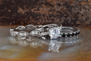 2.60 carat Stacking diamond ring set gold-Black diamond wedding band-Stackable wedding set with diamonds-Eternity band-Art Deco Diamond Band-Art Deco band,black diamond  band,Black diamond ring,diamond ring,engagement ring,Eternity band,eternity diamond,eternity ring,gold diamond ring,Multistone ring,Stackable band,twist diamond ring,yellow gold ring