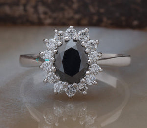 2 ct oval ring-1 ct Black diamond ring-1 ct Diamond ring- Gatsby Diamond Engagement Ring-Promise ring-Vintage black diamond ring