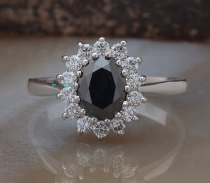 2 ct oval ring-1 ct Black diamond ring-1 ct Diamond ring- Gatsby Diamond Engagement Ring-Promise ring-Vintage black diamond ring