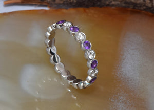 Amethyst band-Amethyst ring-Matching rings-Diamond band-Matching band- Eternity Wedding Band-Rose gold wedding ban-Art deco band-Anillo