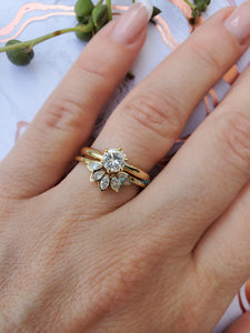 1 ct diamond ring-Matching rings-Bridal ring set-Cluster wedding set-Bridal ring sets art deco-Curved band set-Gold Solitaire Ring-4 prongs