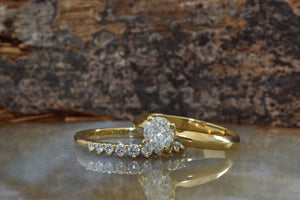 Bridal set rings yellow gold-Diamond wedding set 1.50 carat-Cluster wedding ring set-Promise ring-Art deco wedding ring set-Custom ring-1 carat diamond ring,Art deco ring,Bridal set rings,Cluster wedding ring,custom ring,diamond engagement,diamond ring,for her,free shipping,gold ring,Halo engagement ring,promise ring,wedding sets