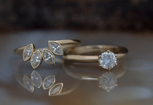1.40 ct diamond ring-Matching rings-Bridal ring set-Cluster wedding set-Bridal ring sets art deco-4 prong engagement-Gold Solitaire Ring