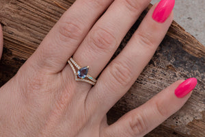 Tanzanite engagement ring-Tanzanite ring- Stacking ring set-Cluster wedding set-Bridal ring set-Curved band set-Bridal ring sets for women