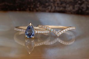 Tanzanite engagement ring-Tanzanite ring- Stacking ring set-Cluster wedding set-Bridal ring set-Curved band set-Bridal ring sets for women