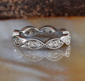 Nesting ring-Diamond band vintage-Eternity Wedding Band-Marquise ring band-Half eternity Ring-Cluster band-Diamond band-Marquise ring