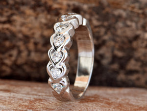 Heart ring diamond-Cluster wedding band-Eternity Wedding Band-Diamond stacking ring-Heart wedding band-Heart ring-Heart Shape Diamond