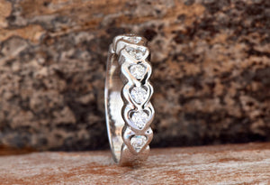 Heart ring diamond-Cluster wedding band-Eternity Wedding Band-Diamond stacking ring-Heart wedding band-Heart ring-Heart Shape Diamond