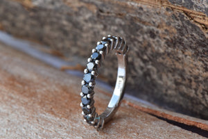 Black diamond band-Micro pave ring-Diamond wedding Band-Stacking rings-Matching bands-Black Diamond Ring-Solid gold ring-Matching rings