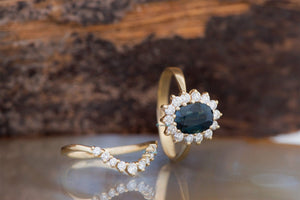 Blue Green Sapphire wedding ring set-Art deco wedding set-Bridal set ring-Sapphire diamond ring-Vintage bridal set-Custom made jewelry-Art deco wedding,Bridal set ring,Custom ring,diamond engagement,engagement ring,free shipping,Gatsby sapphire ring,Halo engagement ring,promise ring,Ring,Sapphire ring,Sapphire wedding set,Vintage bridal set,wedding sets