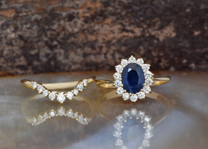 Sapphire wedding ring set-Art deco wedding set-Bridal set ring-Sapphire diamond ring-Vintage bridal set-Custom made jewelry-Art deco wedding,Bridal set ring,Custom ring,diamond engagement,engagement ring,free shipping,gold ring,Halo engagement ring,promise ring,Ring,Sapphire ring,Sapphire wedding set,Vintage bridal set,wedding sets