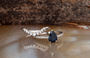 Pear cut sapphire engagement rings-Lace sapphire diamond ring-Custom Ring-Cluster Sapphire wedding ring set-1 carat sapphire,14k white gold,Art Deco Ring,Blue sapphire Ring,Briadal sets,Cluster wedding ring,Custom Ring,engagement ring,Pear cut sapphire,saphhire jewelry,sapphire engagement,sapphire wedding,wedding sets