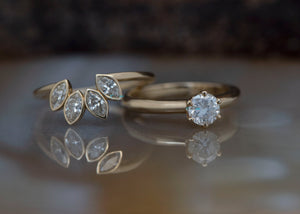 Enhancer ring guard-Bridal set-Diamond Cluster wedding set-Bridal ring sets art deco-4 prong engagement-Curved band set-Gold Solitaire Ring