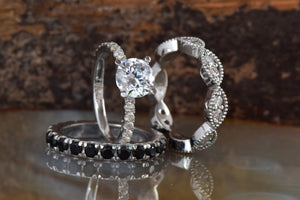 2.60 carat Stacking diamond ring set gold-Black diamond wedding band-Stackable wedding set with diamonds-Eternity band-Art Deco Diamond Band-Art Deco band,black diamond  band,Black diamond ring,diamond ring,engagement ring,Eternity band,eternity diamond,eternity ring,gold diamond ring,Multistone ring,Stackable band,twist diamond ring,yellow gold ring