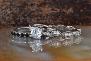 2.60 carat Stacking diamond ring set gold-Black diamond wedding band-Stackable wedding set with diamonds-Eternity band-Art Deco Diamond Band-Art Deco band,black diamond  band,Black diamond ring,diamond ring,engagement ring,Eternity band,eternity diamond,eternity ring,gold diamond ring,Multistone ring,Stackable band,twist diamond ring,yellow gold ring
