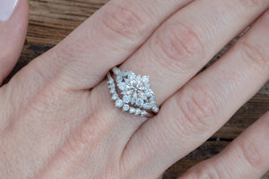 1 carat diamond ring-Flower wedding ring set-Art deco wedding set-Diamond leaf ring yellow gold-Promise ring-Gatsby ring-solid gold ring