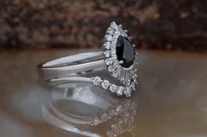 Gatsby ring-Baguette diamond ring-Estate ring-Black diamond ring-1 ct black diamond-Black diamond engagement ring set-Wedding ring set