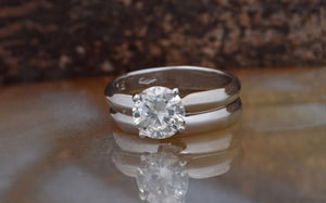 Classic wedding ring-Bridal set rings white gold-Estate diamond ring set-Promise ring-Art deco wedding ring set-4 prong solitaire ring