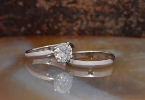 Classic wedding ring-Bridal set rings white gold-Estate diamond ring set-Promise ring-Art deco wedding ring set-4 prong solitaire ring