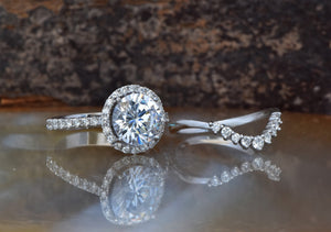 Halo wedding set-Art deco wedding set-halo engagement ring set -Cluster engagement ring-3 carat wedding set-halo ring set-4 prong engagement