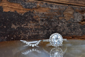 Halo wedding set-Art deco wedding set-halo engagement ring set -Cluster engagement ring-3 carat wedding set-halo ring set-4 prong engagement