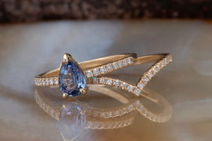 Tanzanite engagement ring-Tanzanite ring- Stacking ring set-Cluster wedding set-Bridal ring set-Curved band set-Bridal ring sets for women