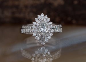 Bridal wedding ring set-Cluster wedding set- Baguette diamond ring-Crown diamond ring-Pear shaped diamond ring-Dainty Twig Engagement Set