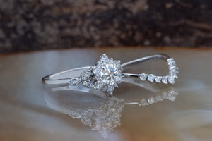 1 carat diamond ring-Flower wedding ring set-Art deco wedding set-Diamond leaf ring yellow gold-Promise ring-Gatsby ring-solid gold ring
