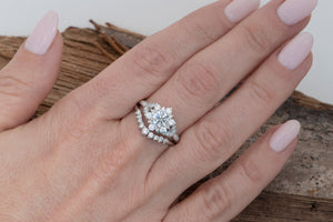 1 carat diamond ring-Flower wedding ring set-Art deco wedding set-Diamond leaf ring yellow gold-Promise ring-Gatsby ring-solid gold ring